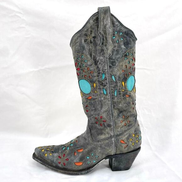 Corral Sugar Skull Cowboy Western Boot Dark Gray Distressed Leather R2475 Size 6 - Picture 2 of 15